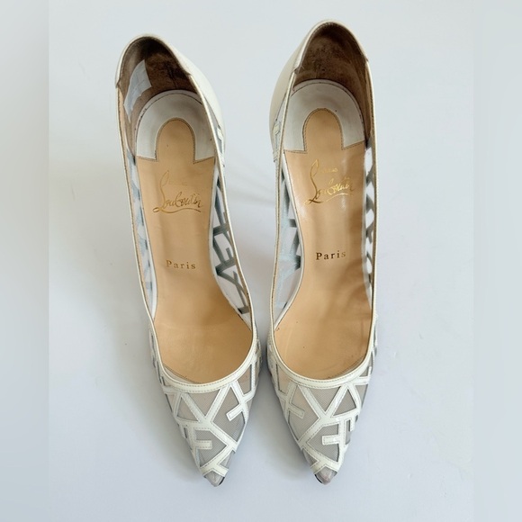 Christian Louboutin White Patent leather Tititata Mesh pointed toe pumps EU 39.5 - Picture 3 of 11